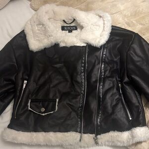Black and White Faux Leather Jacket